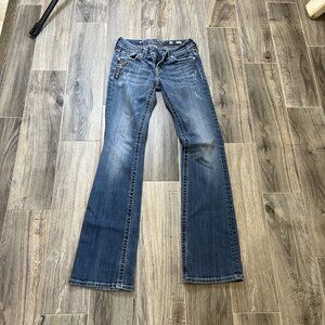 Project-Miss Me Jeans Womens 27 Low Rise Boot Y2K Embellished Medium Wash Denim